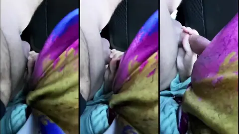 Türbanlı olgun kadın arabanın arkasında ağzına alıyor