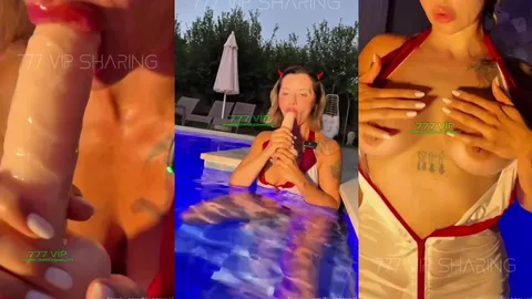 Şeytan Kostümlü Nightmeal Havuzda Dev Dildo Emiyor ve Yalıyor