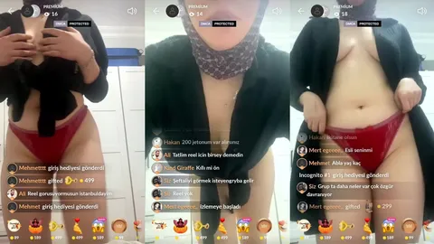 Tango'da Maskeli Türk Güzeli Türbanlı Kadın  Hediye Yağmurunda Soyunuyor ve Teşvik Ediyor