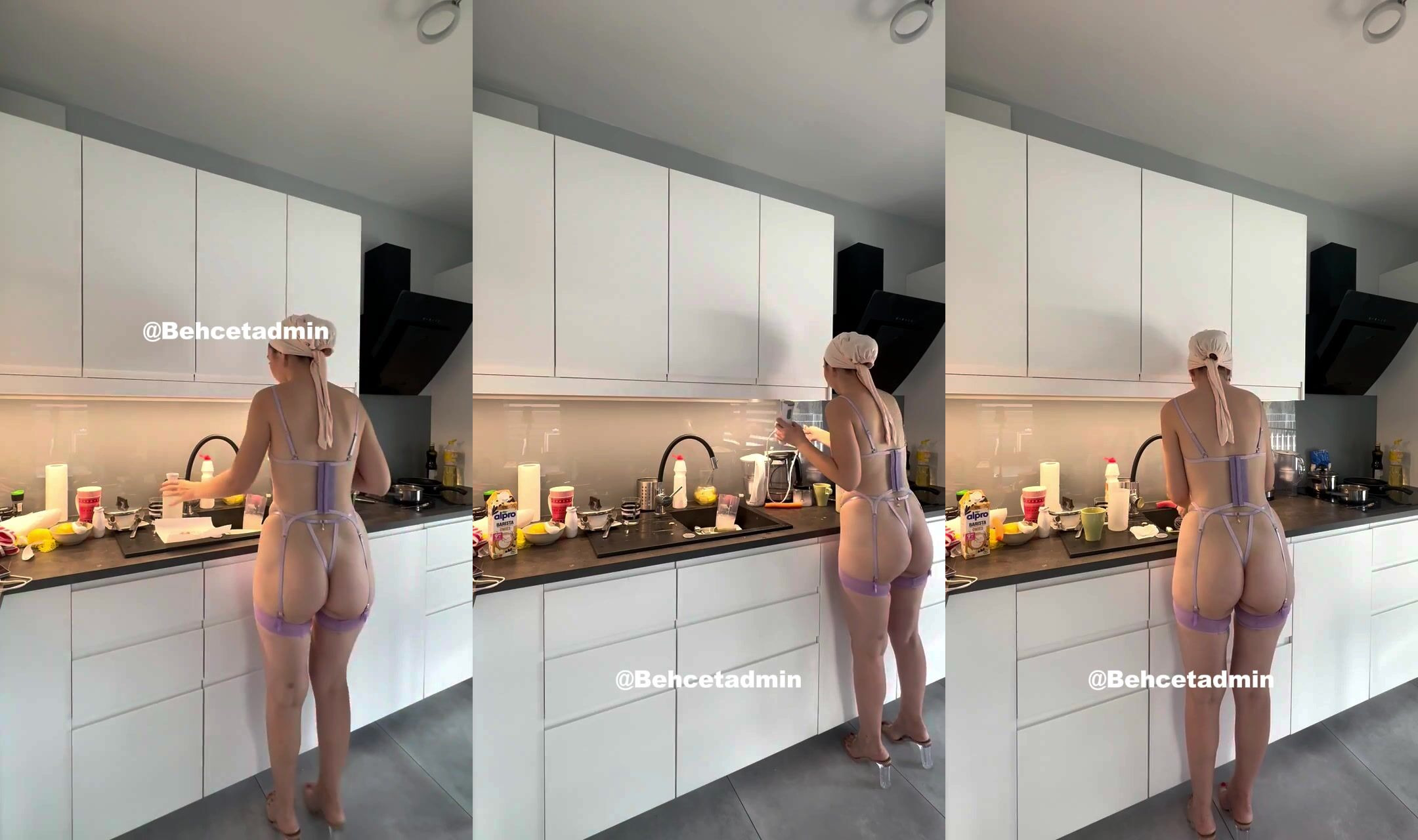 Cigdem Yilmaz Aktas Mutfakta Seksi İç Çamaşırıyla Lavabo Başında Poz Veriyor Cigdemle Hayat