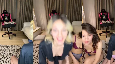 Gözlüklü Sarışın Tango Arden ve Esmer Arkadaşı Dildo İle Webcamde Oynuyor