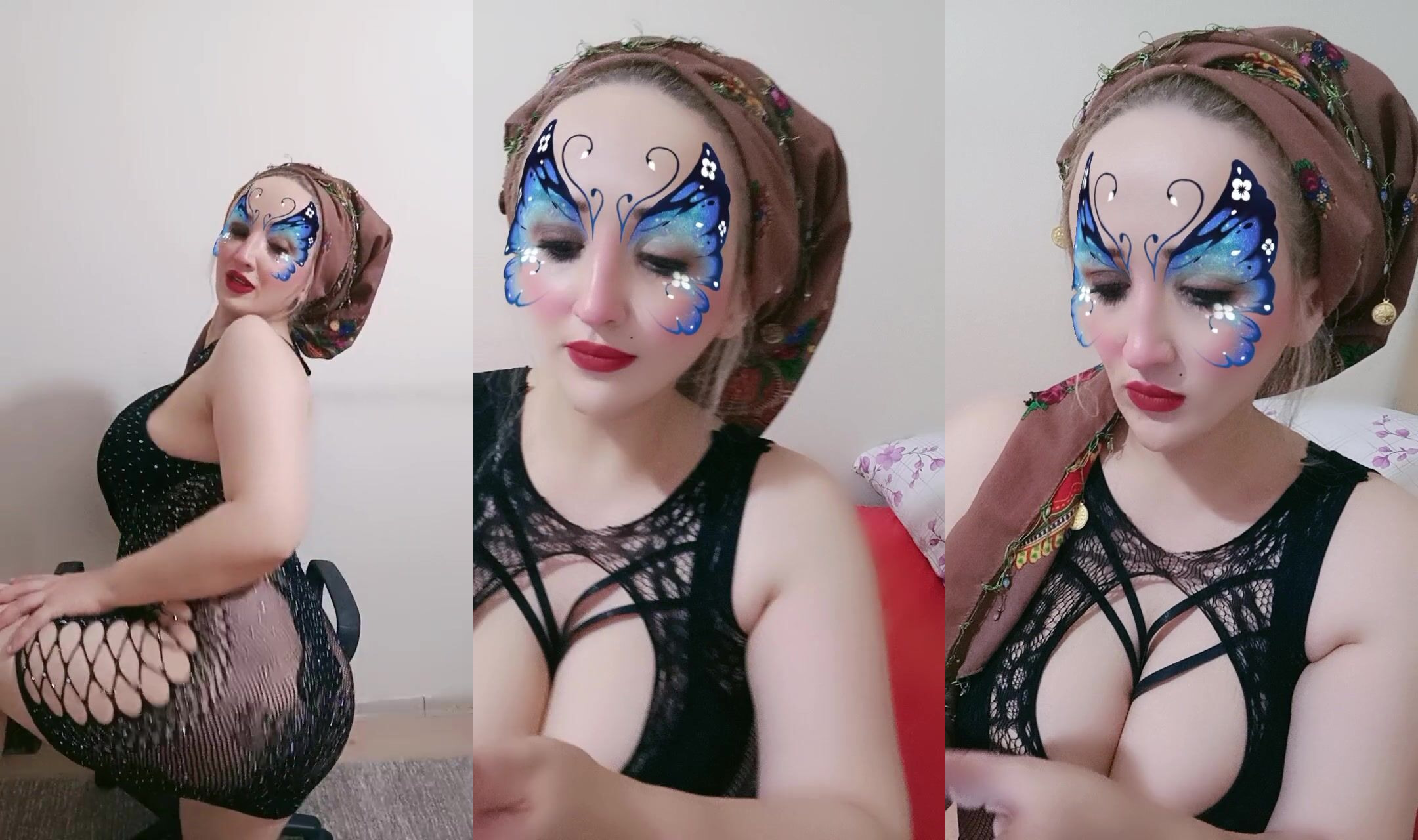 Asmin Türbanlı Yayında Fileli Kıyafet Giymiş azgın pozlar veriyor