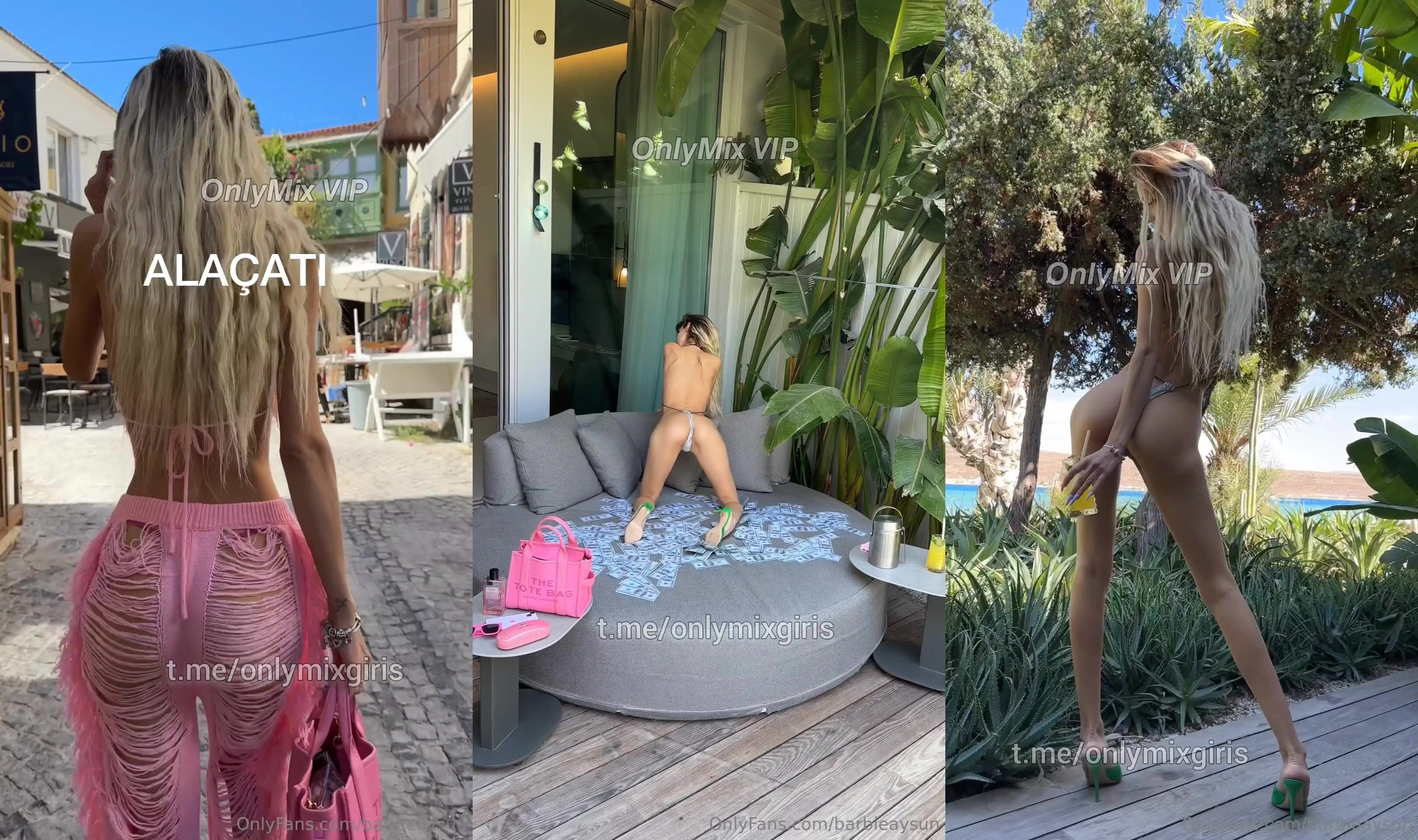 Barbie Aysu pembe tangasıyla terasta soyunup poz veriyor