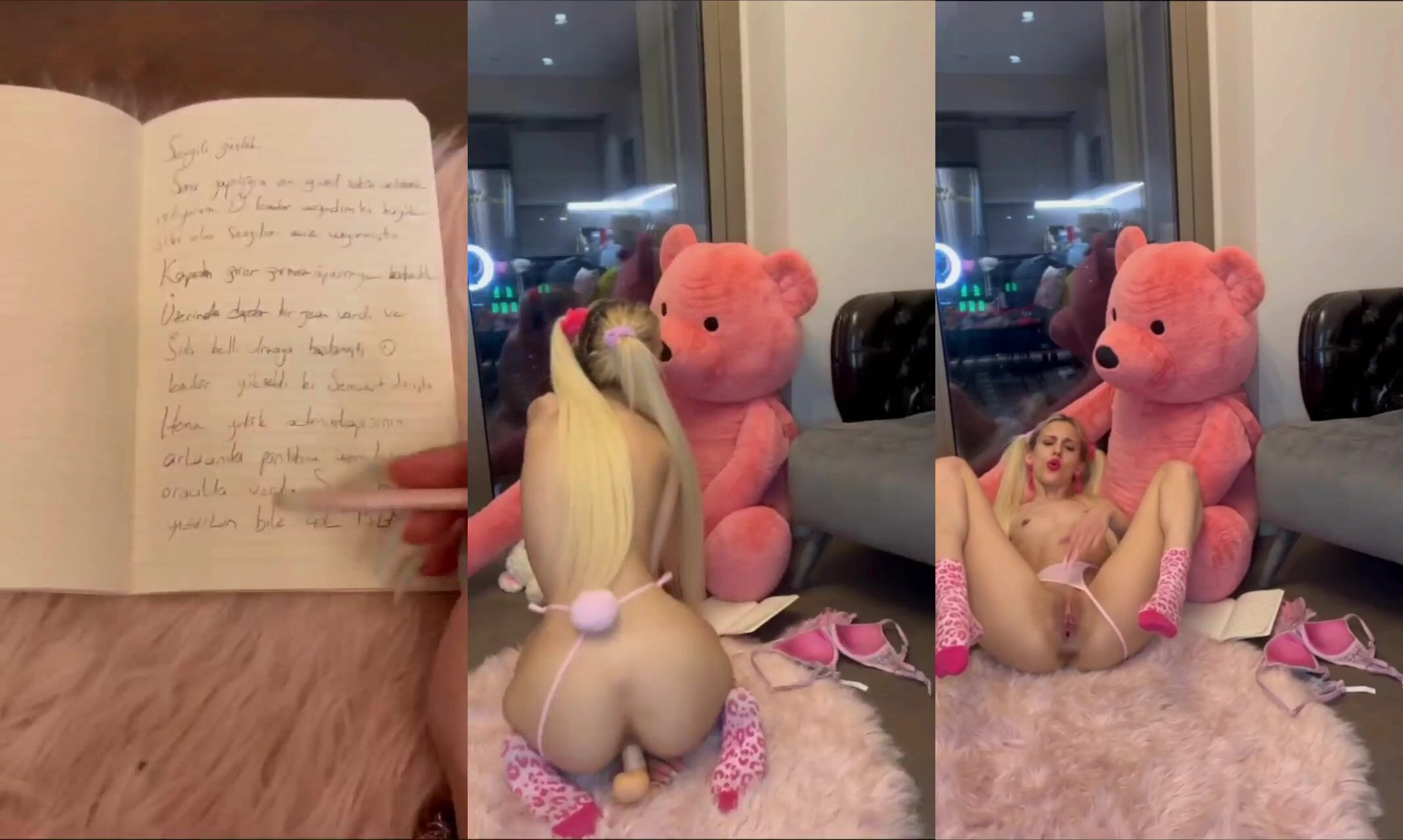 barbie aysu oyuncak ayı yanında bacaklarını açıp amını parmakladı