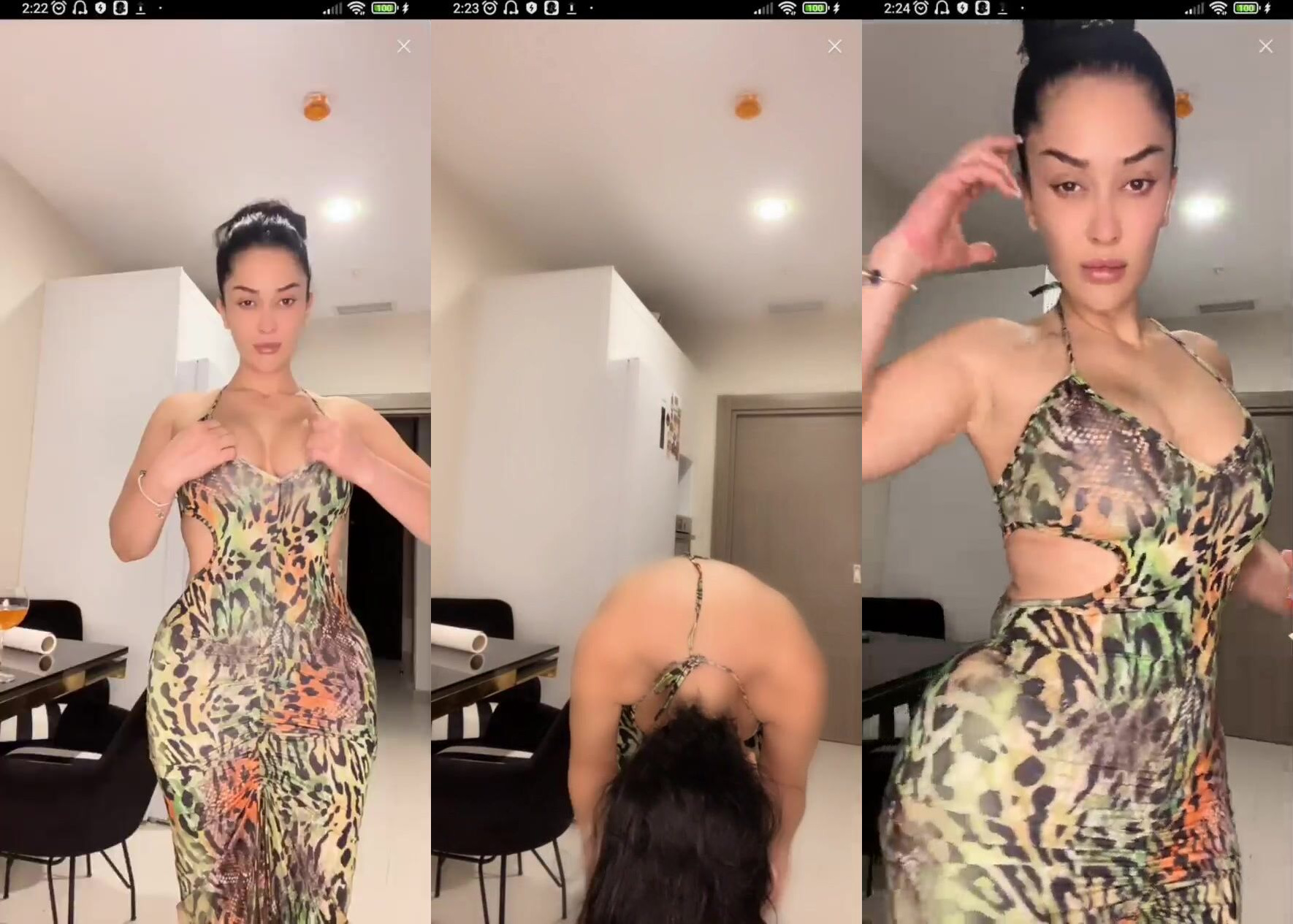 zemheri tango leopar elbisesiyle dans edip eğiliyor