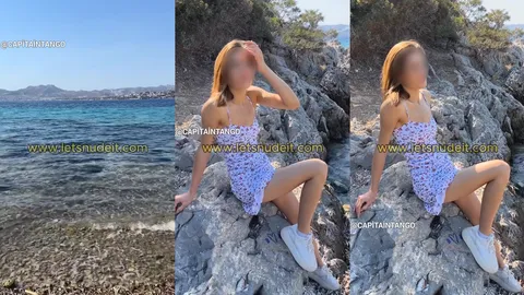 Letsnudeit sarışın hatun sahilde kayalarda oturup sergiliyor