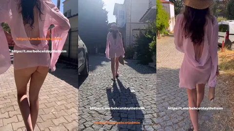 Hera and Poseidon elbise giyen esmer hatun sokakta poposunu sergiliyor