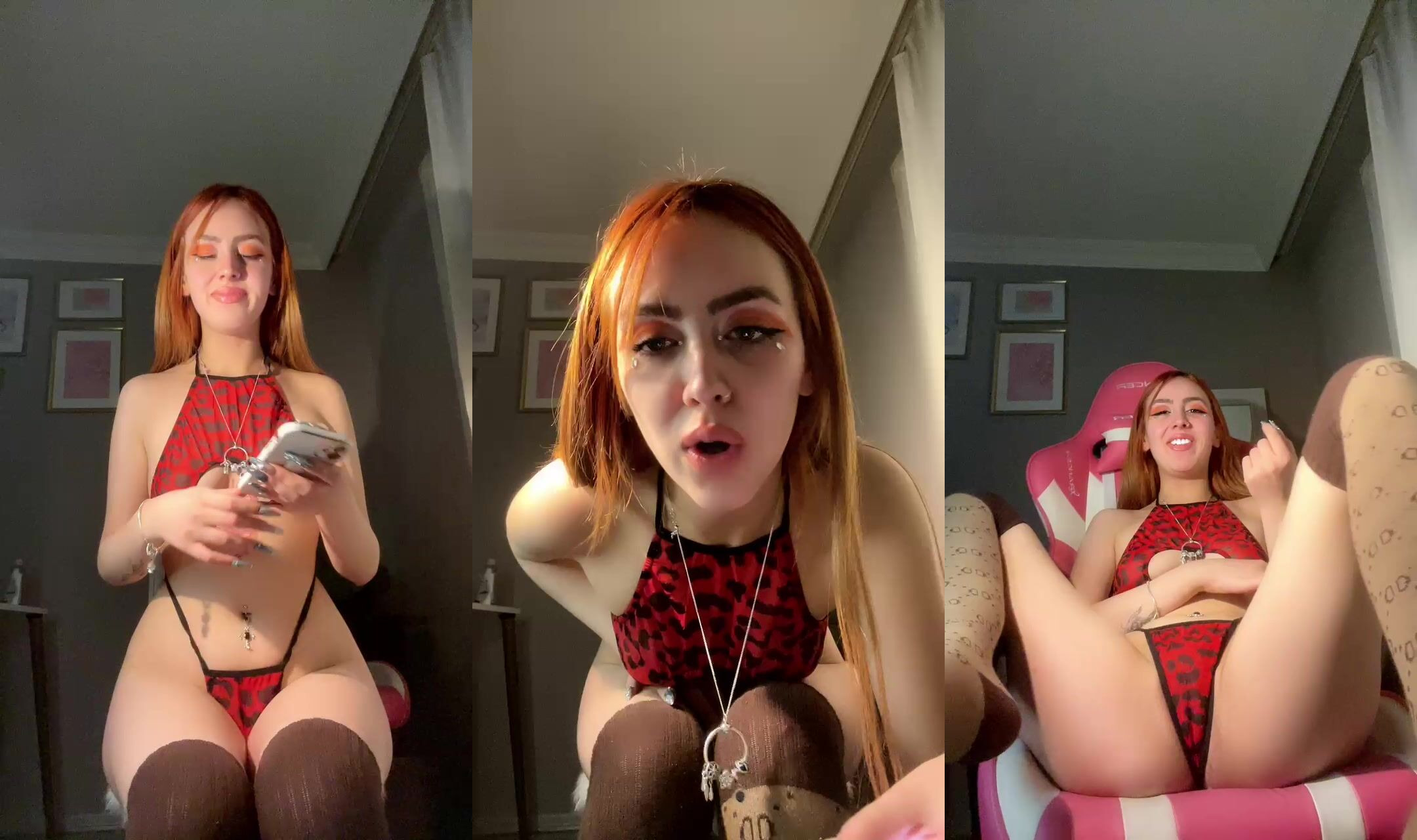 Semfunny kırmızı iç çamaşırıyla webcamde azgın pozlar veriyor