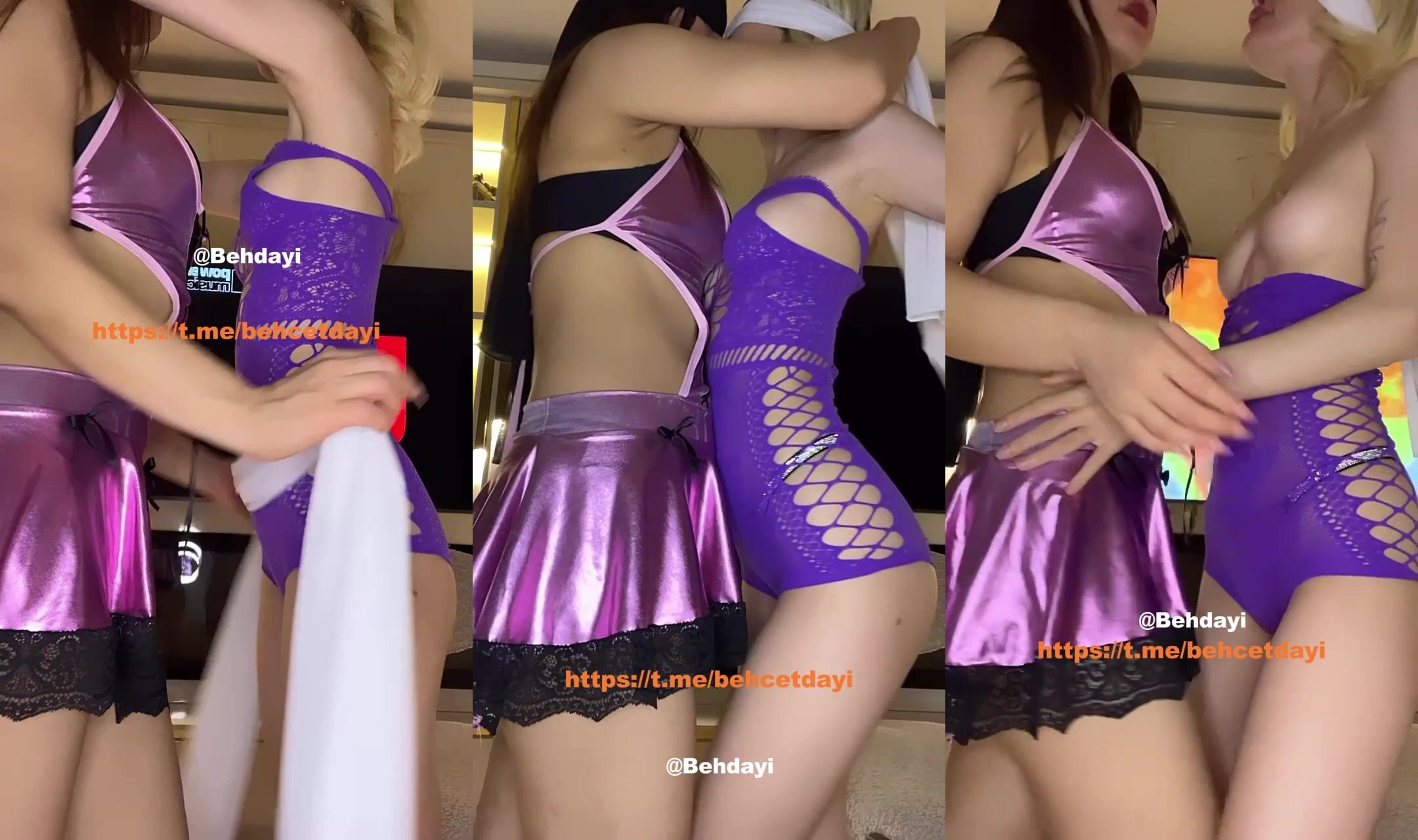 Tango Arden ve esmer hatun mor kıyafetlerle birbirini yalıyor