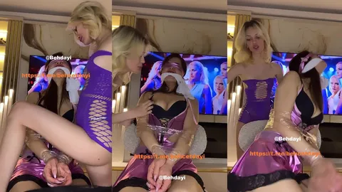 Sarışın Tango Arden esmer kızı bağlayıp kırbaçlıyor