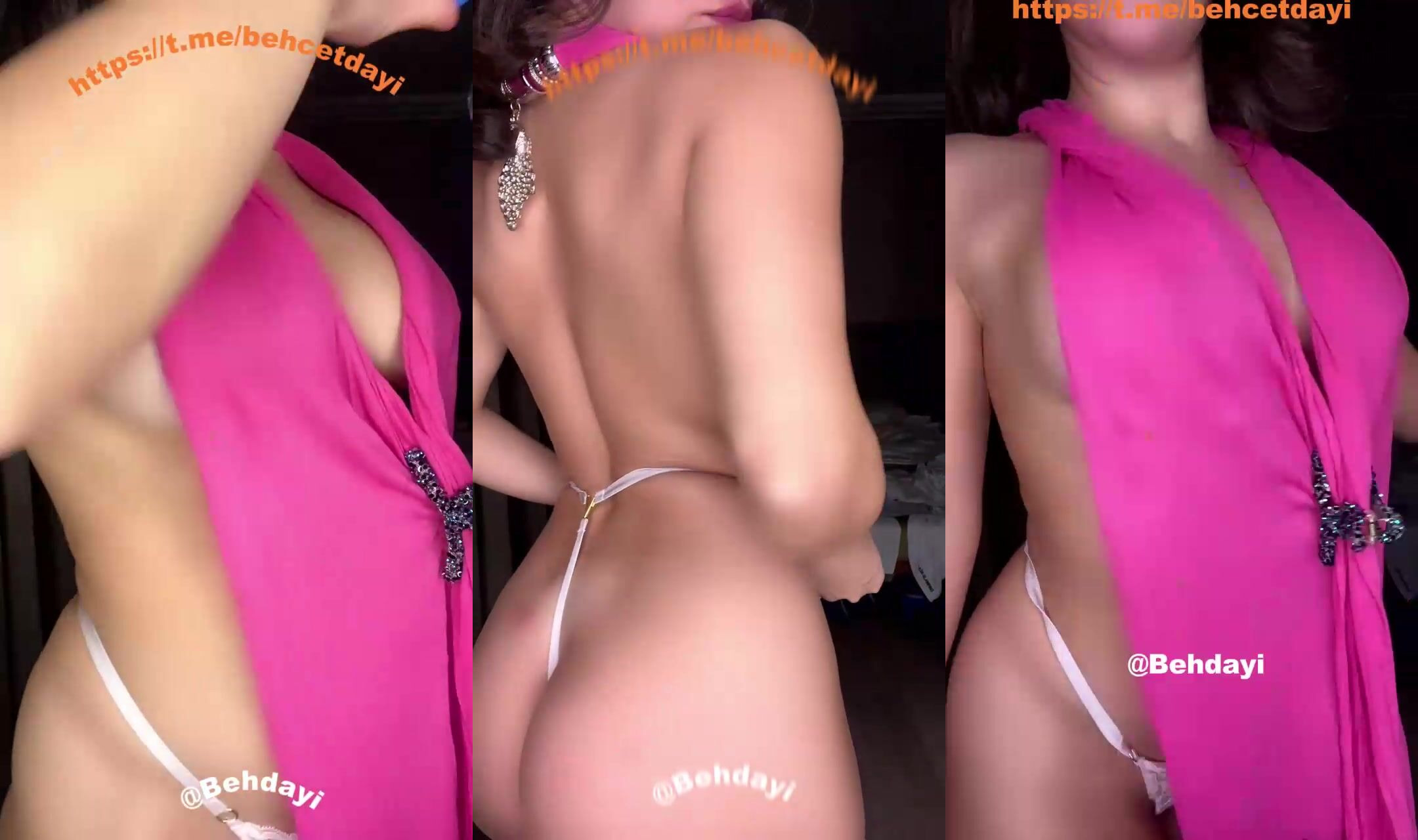 Serpil Cansız pembe elbisesini sıyırıp göğüslerini ve kalçalarını sergiliyor