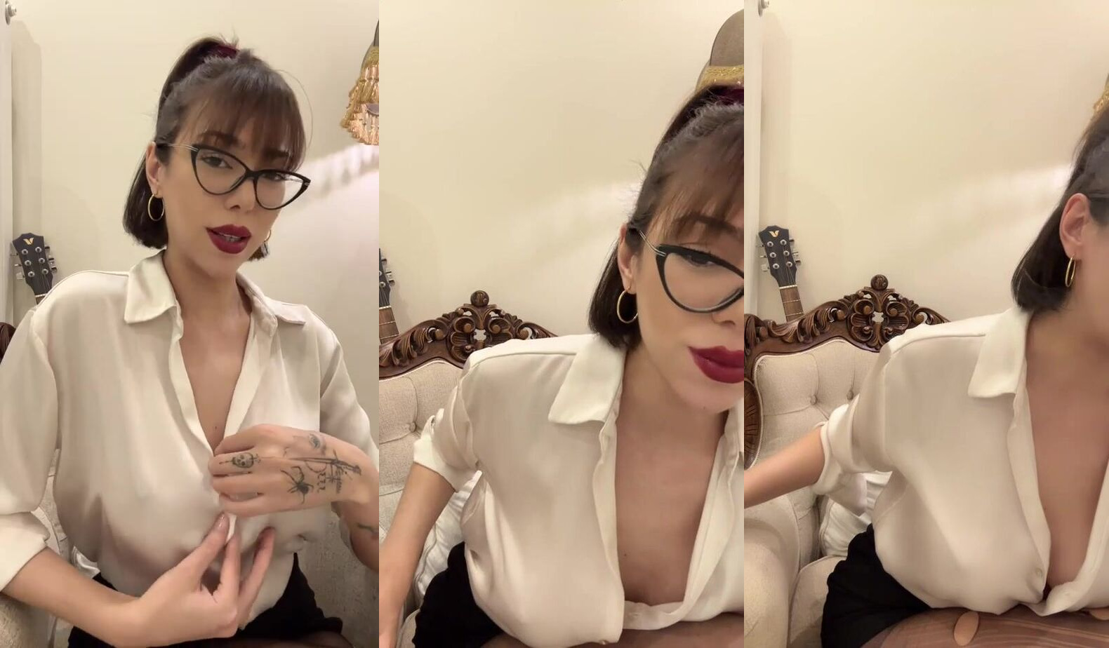 Şeydanur Tunç gözlüklü haliyle dekolte açıp azdırıyor