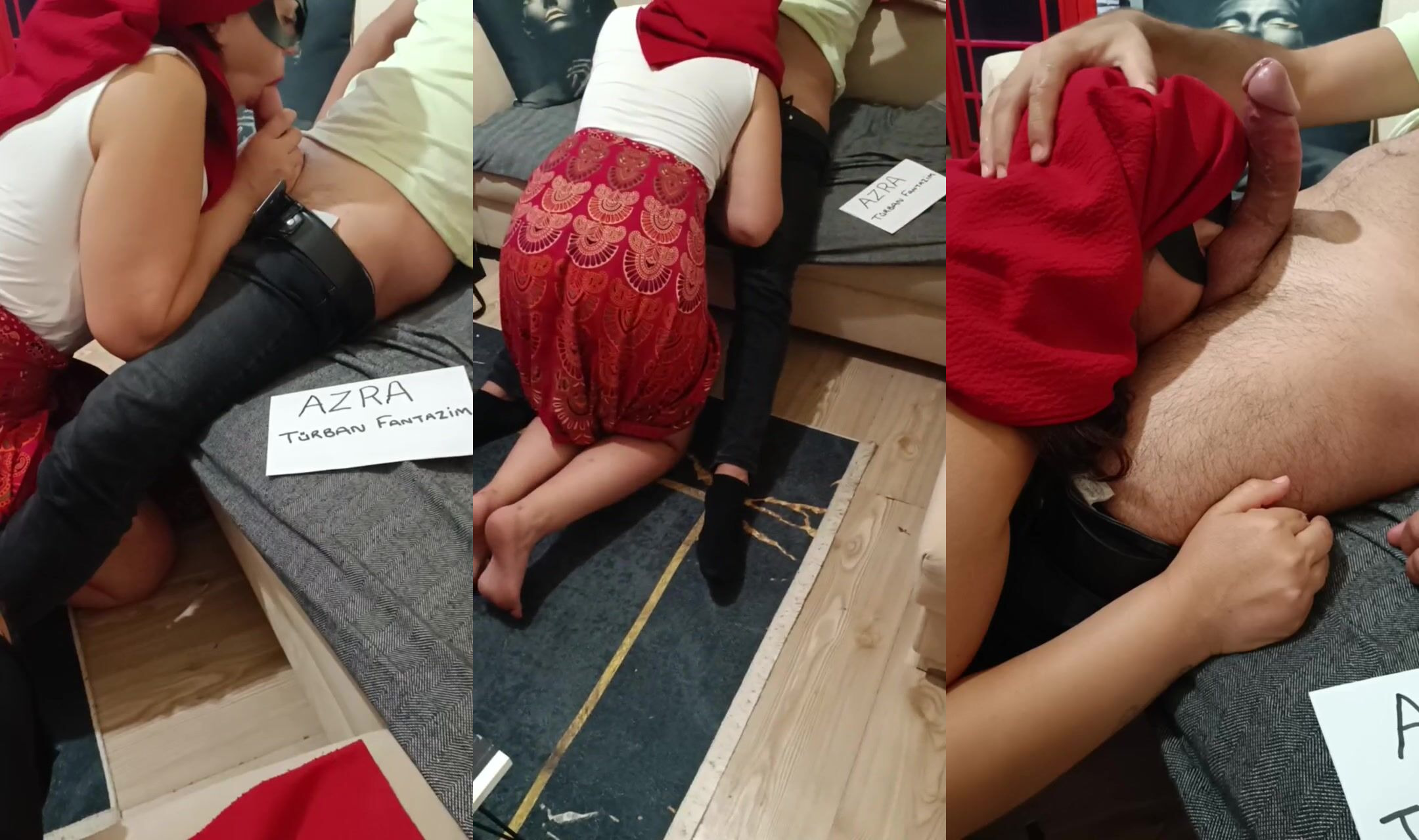 Azra Cuckold türbanlı fantezide sakso çekiyor