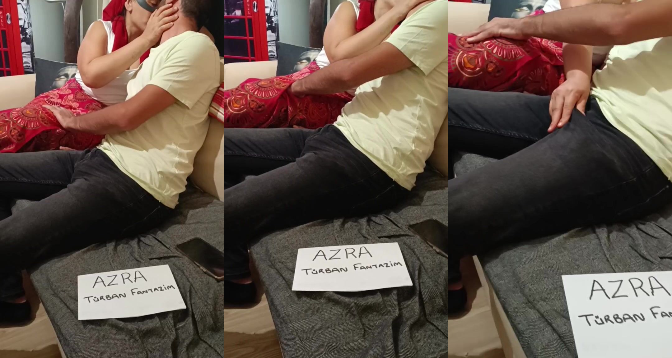 Azra Cuckold türbanlı fantezisinde adamı elle boşaltıyor