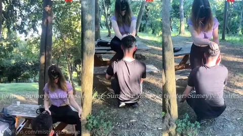 I tame this slave while people watching him