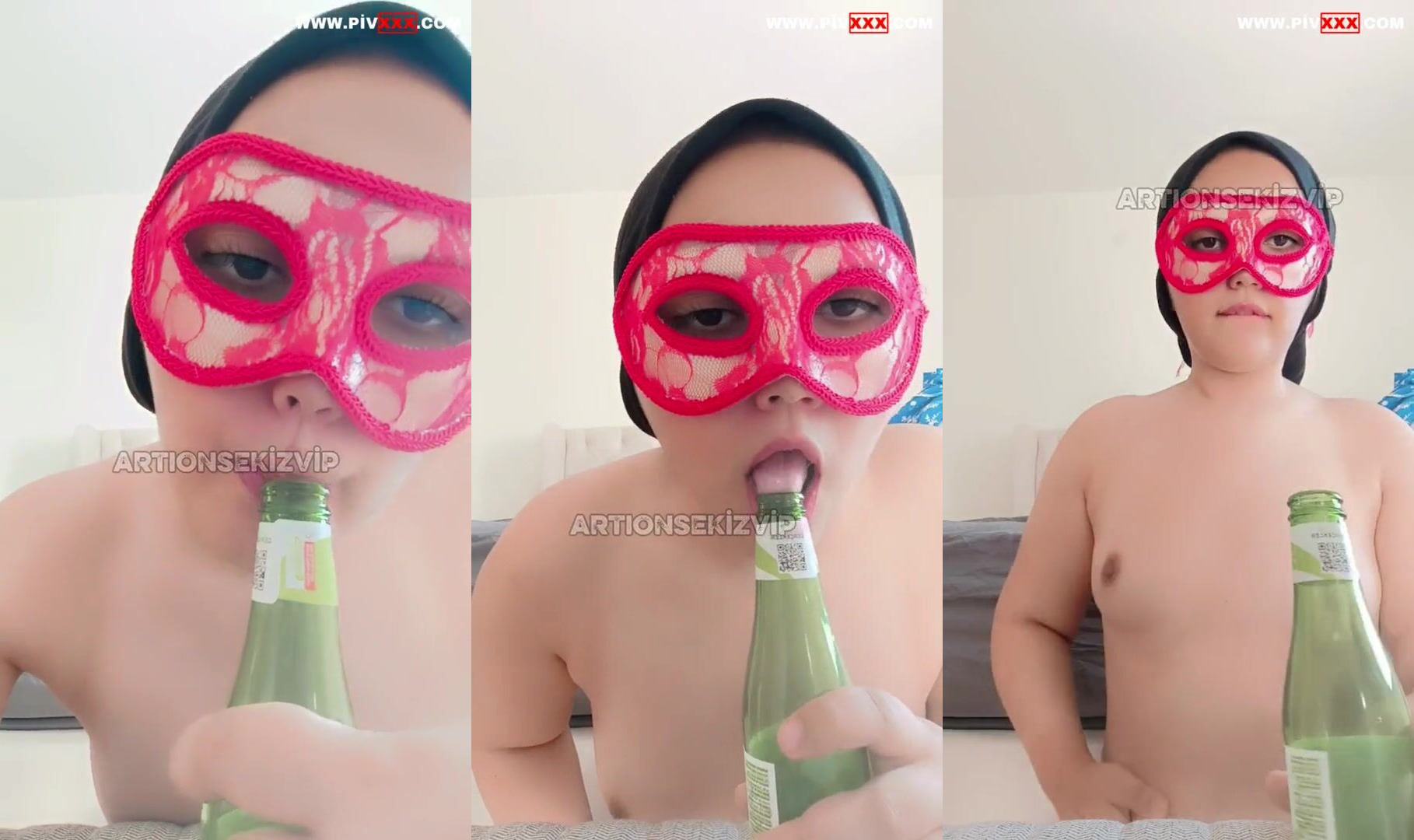 Türbanlı Kadın Soda Şişesine Sakso Çekiyor